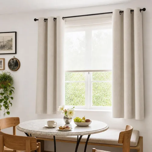 Vista 3 de Cortinas opacas de lino para dormitorio de 45 pulgadas de largo, cortinas beige con ojales para sala de estar, cortinas de oscurecimiento