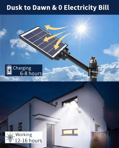 Vista 6 de Ofuray Of-800W Luces solares de calle para exteriores, 80000 lm, luces solares de seguridad de inundación, luces de estacionamiento, del atardecer