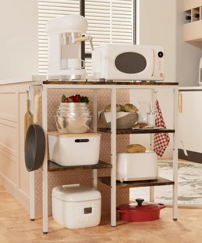 Vista 8 de Soporte de horno microondas de 4 niveles, estación de café ajustable para electrodomésticos pequeños, estante para panadería con 4 ganchos y 7