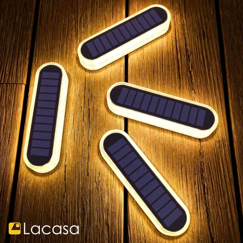 Vista 2 de Lacasa 4 unids Lámpara de pie solar al aire libre blanco cálido 2700K 40LM LED luz solar al aire libre decoración de patio IP68 impermeable Auto