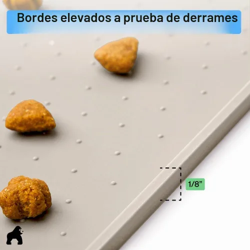 Vista 7 de GORILLA GRIP Alfombrilla para mascotas 100% impermeable con bordes elevados de silicona sin BPA, alfombrillas para comida de gatos y perros que Beige