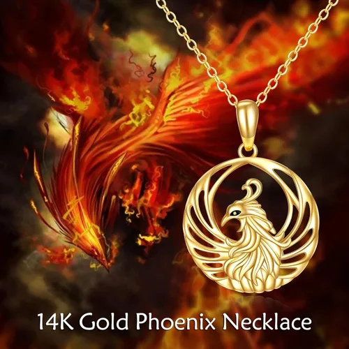 Vista 6 de KECHO 14K Gold Phoenix Necklace Gifts for Women Yellow Gold Rising Phoenix Pendant Necklace Jewelry Gifts