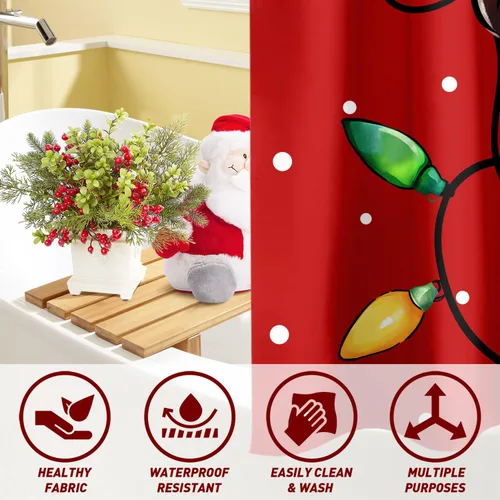 Vista 5 de Cortina de Ducha Feliz Navidad 72x72 Pulgadas Cortinas de Ducha de Reno Navideño para Baño con Ganchos Decoración Navideña de Baño Hogar Vacaciones