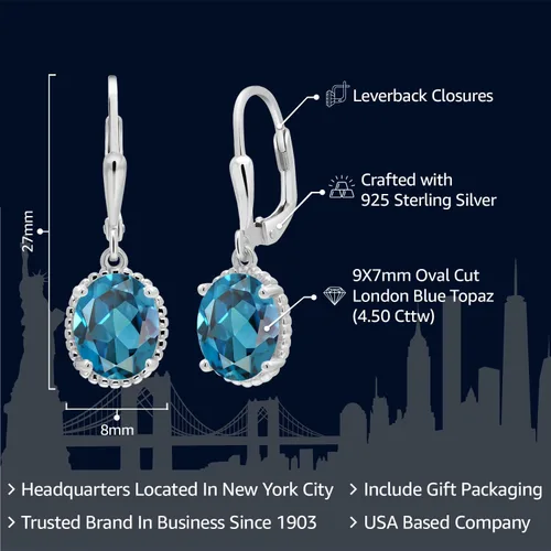 Vista 74 de Gem Stone King Aretes colgantes de gota para mujer, plata de ley 925, piedra natal ovalada de 0.354 x 0.276 in, joyería fina, regalos para ella