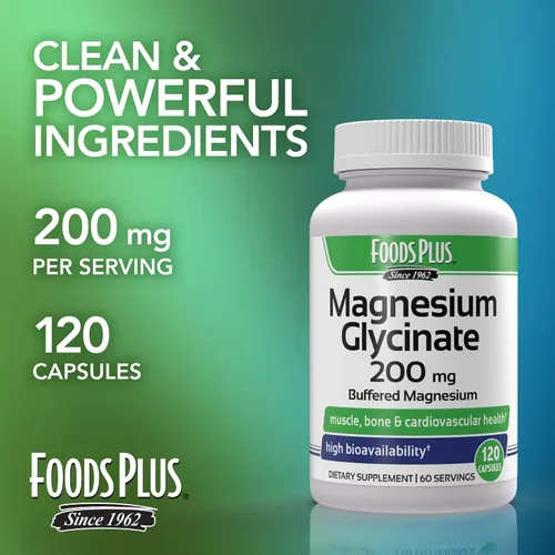 Vista 4 de Glicinato de magnesio 200 mg por porción, salud muscular y cardiovascular, magnesio tamponado, metabolismo de salud y nutrientes, alta