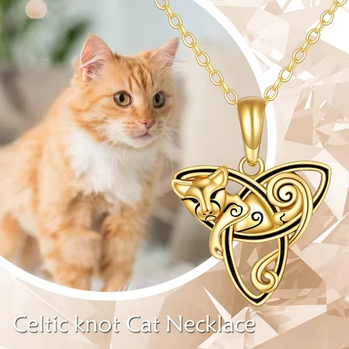 Vista 6 de KECHO Collar de gato celta de 14 quilates para mujer, collar de nudo celta de trinidad celta de oro, Yellow Gold, Oro amarillo
