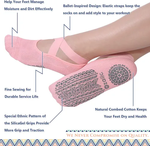 Vista 2 de Ozaiic Calcetines de yoga para mujer antideslizantes y con correas ideal para pilates Pure Barre ballet danza entrenamiento descalza