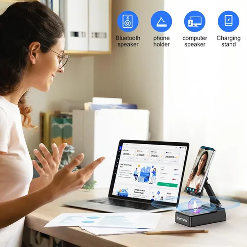 Vista 5 de JTEMAN Regalos para hombres y mujeres, soporte ajustable para teléfono celular con altavoz Bluetooth y función de carga, genial idea de regalo