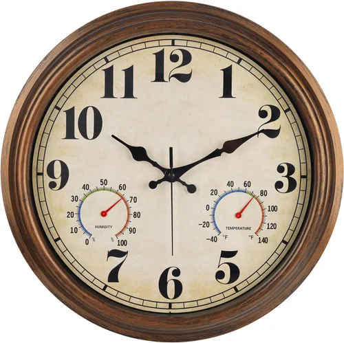 Vista 14 de 45 Min - Reloj de pared para interiores y exteriores, 12 pulgadas, estilo retro, 03 12 plata