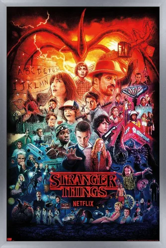 Vista 16 de Netflix Stranger Things - Póster de pared de tres temporadas formato one sheet, 22.4" x 14.7", versión con marco de madera de granero Versión