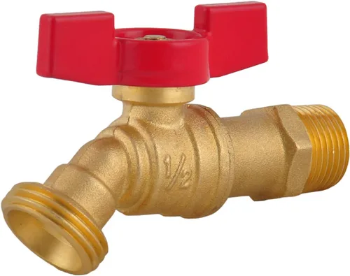 Vista 2 de LD Valve - Manguera macho Bibb 1/2 pulgada MIP X 3/4 pulgadas MHT para riego de jardín, babero de manguera de cierre de 1/4 con mango en T