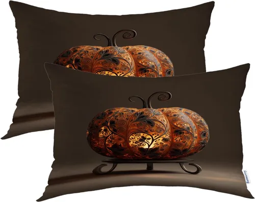 Vista 55 de Batmerry Autumn Maple Leaves Throw Pillow Covers, red Fall Orange Leaves Decorative Pillow Covers Digital Printing Blended for Couch Sofa Bed