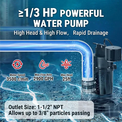 Vista 3 de Under-Sink Utility Sink Pump System, 1/3HP, 2900 GPH, 25 ft H, 6 Gal Basin