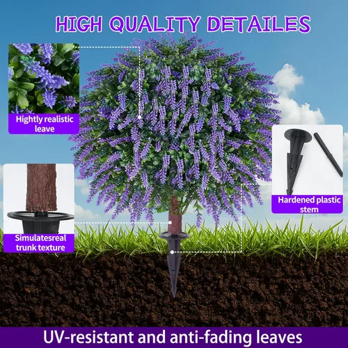 Vista 2 de Paquete de 4 árboles topiarios artificiales de lavanda de 24 pulgadas