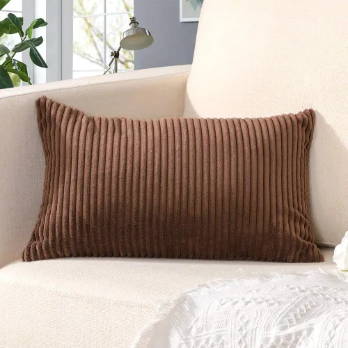 Vista 4 de Artscope Fundas de Almohada de Pana a Rayas Acogedoras Súper Suaves Decorativas Oblongas Fundas de Almohada Decorativa Funda de Cojín para Sofá