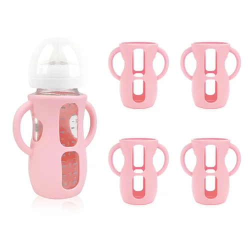 Vista 14 de 2 paquetes de fundas de silicona para biberones de vidrio Philips Avent, fundas para biberones de bebé resistentes a caídas sin BPA con asas A-rosa