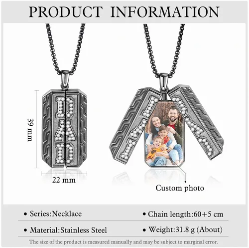 Vista 5 de OPALSTOCK Personalización Imagen Hombres Collar Personalizado Foto Familiar Colgante Collares Acero Inoxidable con Cadena Novio Hip Hop para Regalo