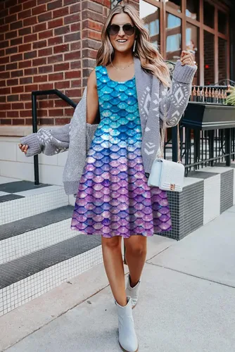 Vista 52 de uideazone - Vestido de mujer sin mangas cuello redondo de verano, para playa, casual, Midi línea A.