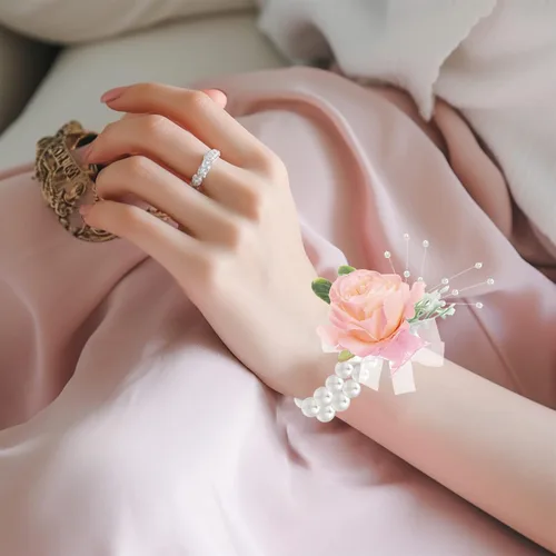 Vista 4 de SNAIL GARDEN 12 pulseras elásticas de ramillete de perlas y 12 cuerdas de perlas, accesorios de ramillete de cuentas ajustables para bodas, bailes
