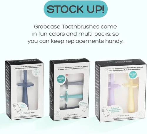 Vista 6 de grabease Cepillo de dientes de doble cara - Promueve el cepillado independiente y el cepillo de dientes para niños pequeños - Cepillo de silicona