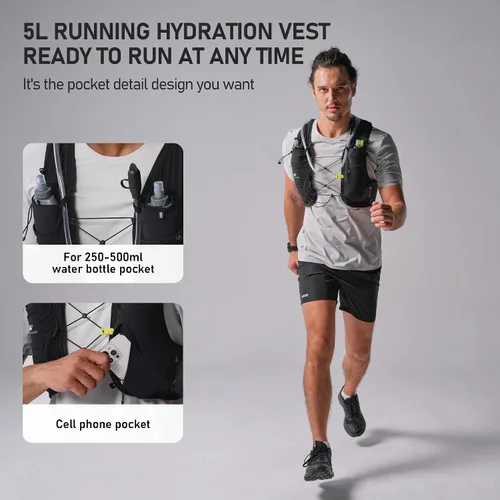 Vista 3 de N NEVO RHINO Running Hydration Vest with 1.5L Water Bladder & Dual 500ml Soft Flask for Men Women,Adjustable Lightweight 5L Water Backpack for