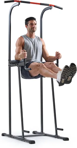 Vista 8 de Sunny Health & Fitness Power Tower Dip Station & Pull-Up Bar, Multi-Function Strength Training Equipment with Captain’s Chair, Push-Up Bars & Core