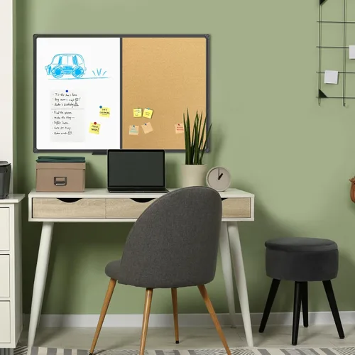 Vista 6 de Pizarrón blanco y corcho combinados para anuncios, tablero combinado 36 x 24 de pizarra magnética, marco de aluminio negro montado en la pared