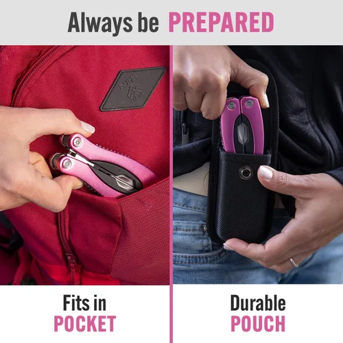 Vista 7 de Multiherramienta Rosa 15-en-1 para Mamá, Esposa, Hija, Abuela, Alicates de Multiherramienta EDC Práctica, Cuchillo de Bolsillo con Bloqueo