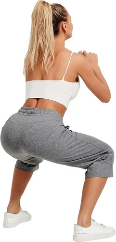 Vista 4 de SPECIALMAGIC Pantalones capri de algodón para mujer, pantalones de pijama de pierna ancha, pantalones capri deportivos