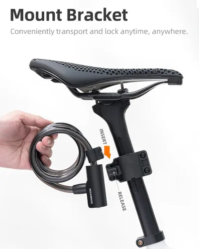 Vista 2 de ROCKBROS - Candado de cable para bicicleta con soporte de llave negro ABS Shell Waterproof Dustproof, 3.4ft (41") Length, PVC Coating Rustproof