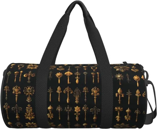 Vista 6 de Large Duffle Bag for Travel - Retro Gold Key Print Gym Bag for Women Men, Travel Foldable Bags for Women Men with Zippered Multiple Pockets
