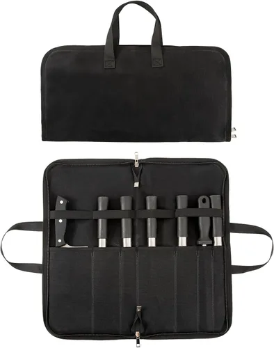 Vista 11 de Rollo de cuchillos, bolsa resistente para cuchillos, estuche de lona encerada con 4 ranuras para cuchillos y herramientas de cocina, bolsa