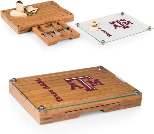 Vista 2 de PICNIC TIME NCAA Juego de tabla de queso y cuchillos con parte superior de vidrio de concierto, juego de tabla de charcutería, tabla de cortar