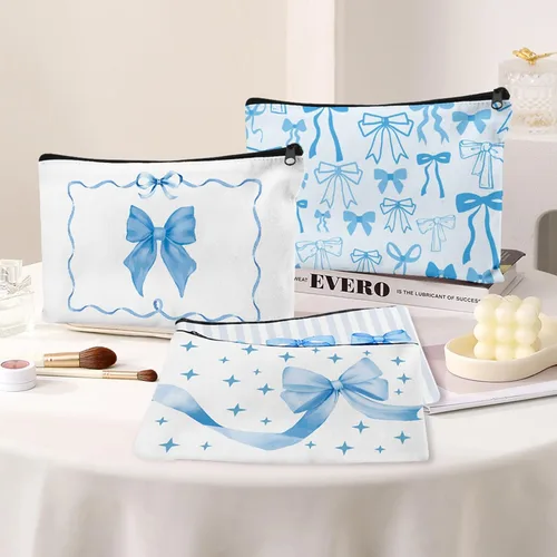 Vista 4 de Bolsa de maquillaje HSDSH Kit de supervivencia en bolsa para viajes, mujeres, madre, mamá, empleada, regalo, Azul
