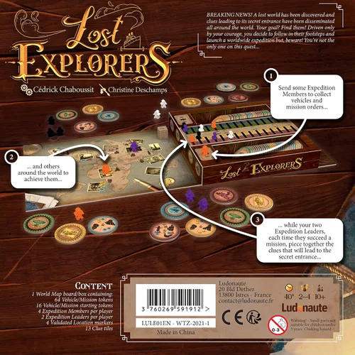 Vista 3 de Ludonaute Juego de mesa Lost Explorers - Embárcate en una búsqueda mundial para descubrir un mundo perdido. Juego de estrategia para niños