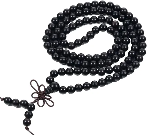 Vista 10 de TUMBEELLUWA Pulsera de 0.236 in con 108 cuentas de madera de oración de Mala para unisex, budista tibetano, meditación, rosario, estilo envolvente