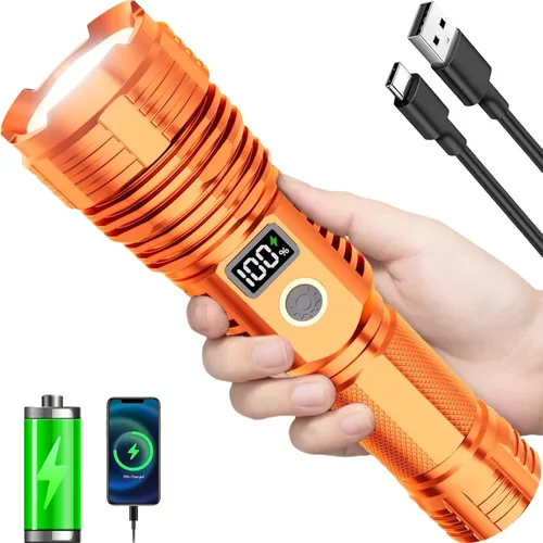 Vista 9 de Linternas recargables de alto lúmenes, 10000 lm LED súper brillante, linternas con zoom con pantalla digital LCD, 5 modos, impermeable, potente