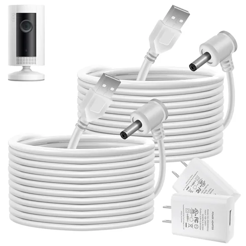 Vista 9 de Cables de carga de 30 pies para anillo resistente a la intemperie, cable de carga para interiores y exteriores con adaptador de corriente rápido