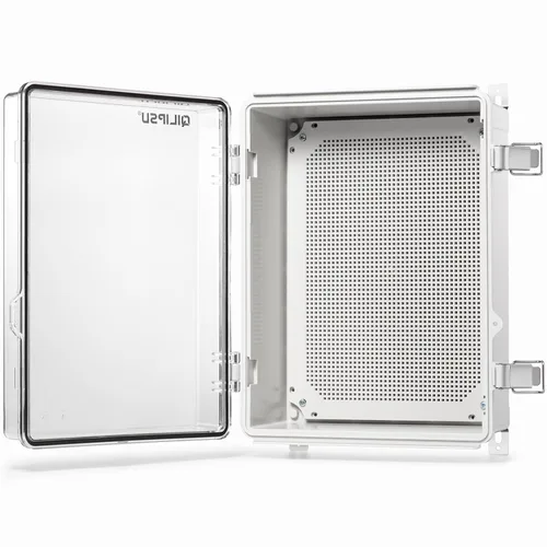 Vista 26 de QILIPSU - Caja de conexiones de acero inoxidable con tapa, bisagras y placa de montaje, universal, impermeable IP67, plástico ABS, gris, recinto