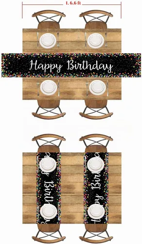 Vista 5 de Letjolt Happy Birthday Table Runner 72 Inches, Black Negro