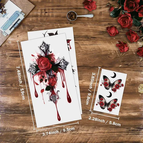 Vista 3 de Tatuajes temporales para hombres y mujeres adultos, 77 hojas de calcomanías de tatuaje falsas, lágrimas de serpiente, relojes, planetas