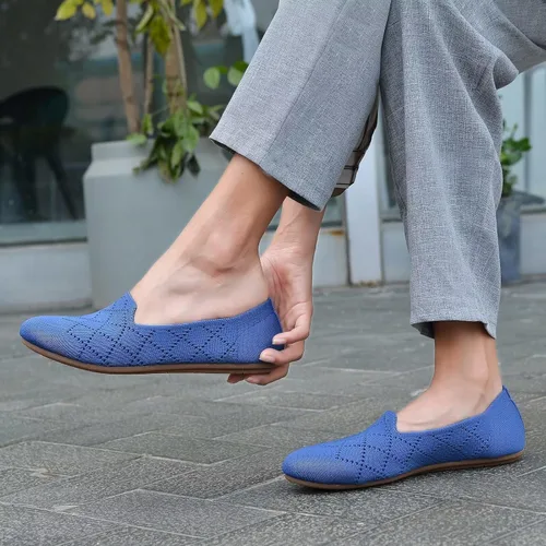 Vista 3 de Puxowe Zapatos planos de ballet para mujer, zapatos de vestir de punto con punta redonda, ligeros, cómodos, de cuña baja, sin cordones, zapatos