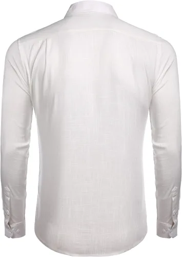 Vista 4 de COOFANDY Camisa casual con botones para hombre, camisa de cambray de lino de manga larga