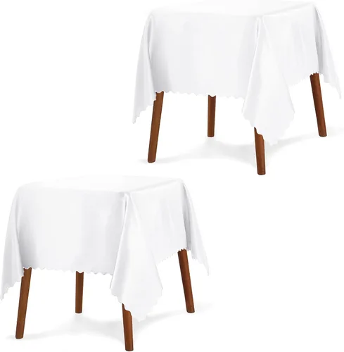 Vista 8 de P Pothuiny Paquete de 2 manteles cuadrados de satén beige de 54 x 54 pulgadas, manteles de satén superpuestos para decoración de mesa de tela suave