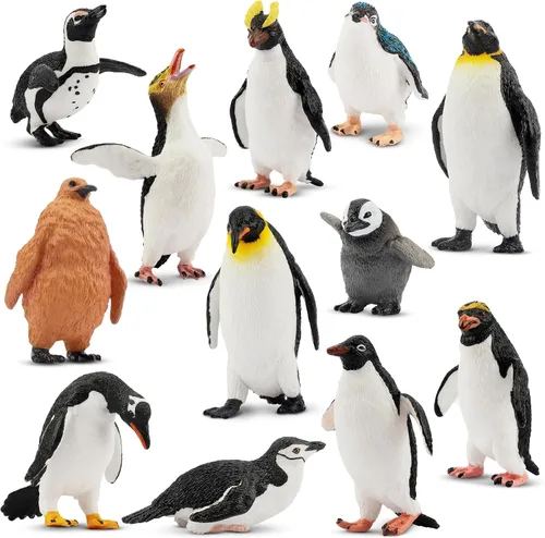 Vista 11 de Toymany Juego de 14 mini figuras de animales árticos, juguetes de animales polares con oso polar, caribú, pingüino, morsa, lobo, figuras