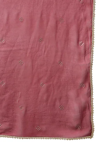 Vista 9 de Janasya Indian Peach Poly Silk Kurta sólido con pantalón y Dupatta para mujer