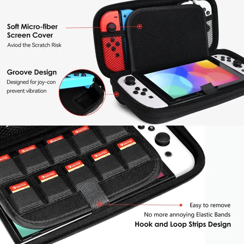 Vista 3 de ivoler Funda de transporte para Nintendo Switch y nuevo modelo Switch OLED 2021 bolsa rígida portátil de transporte para accesorios de Switch