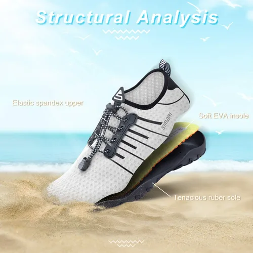 Vista 5 de Simari Zapatos de agua para mujer, hombre, natación, playa, piscina, deportes acuáticos, secado rápido, estilo descalzo, buceo, surf y caminar