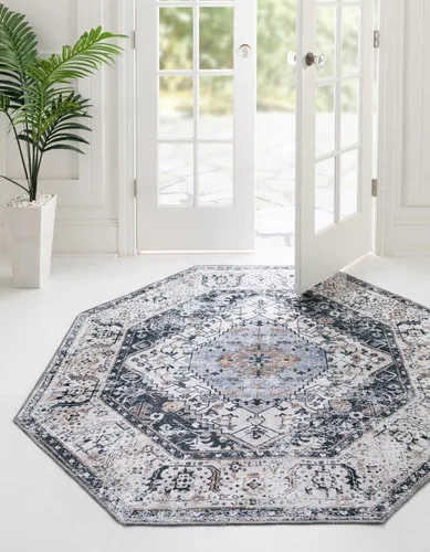 Vista 12 de Unique Loom Yara Collection - Alfombra de área Yash (2' x 3' Rectángulo, Lino Carbón/Beige)