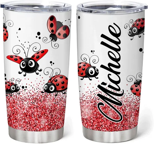 Vista 15 de Hyturtle Regalos personalizados para amantes de las mariquitas – Just A Girl Who Loves Ladybugs - Vaso de acero inoxidable personalizado de 20 onzas